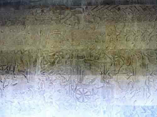 Angkor Wat bas-reliefs. Eastern gallery, North part. Vishnu and Asuras battle.