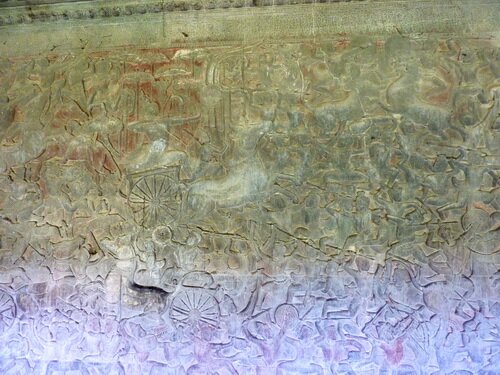 Барельеф северной галереи Ангкор Ват. Битва девов с асурами. Бог смерти Яма.